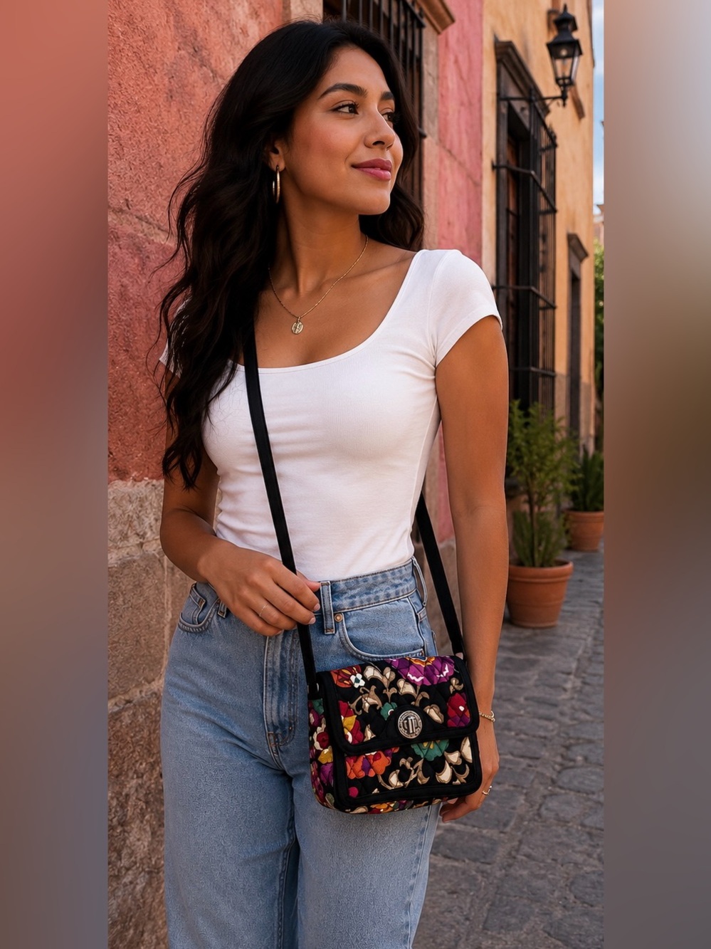 Vera Bradley Black Multi Floral Quilted Crossbody